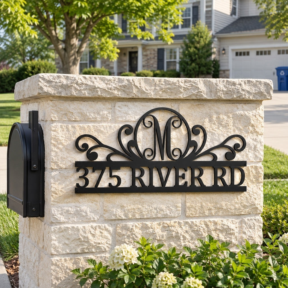 Personalized Initial Name Monogram metal wall sign displayed on the wall