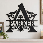 Personalized Initial Name Monogram metal wall sign displayed on the wall