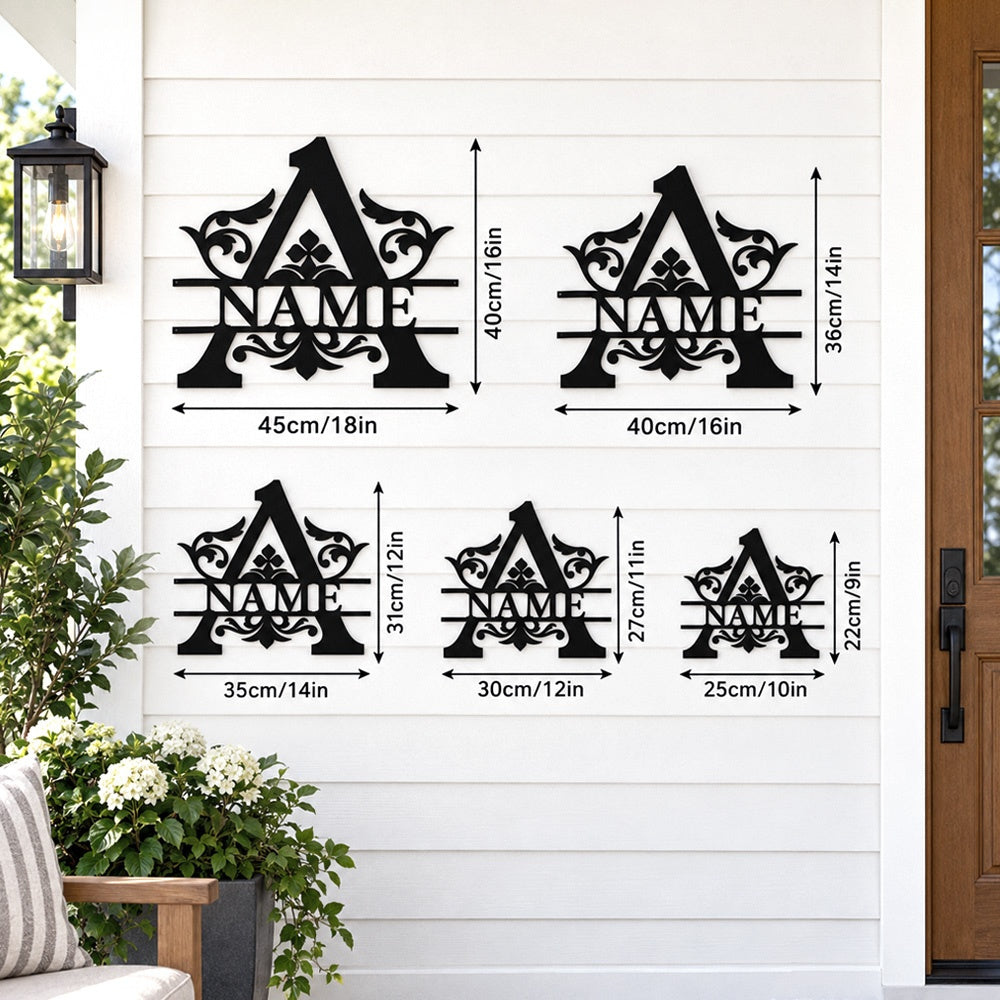 Personalized Initial Name Monogram metal wall sign displayed on the wall