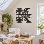 Personalized Initial Name Monogram metal wall sign displayed on the wall