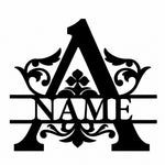 Personalized Initial Name Monogram metal wall sign displayed on the wall