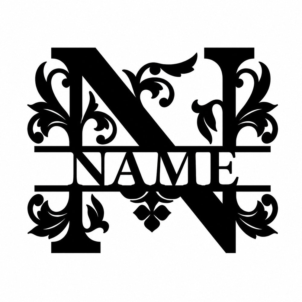 Personalized Initial Name Monogram metal wall sign displayed on the wall