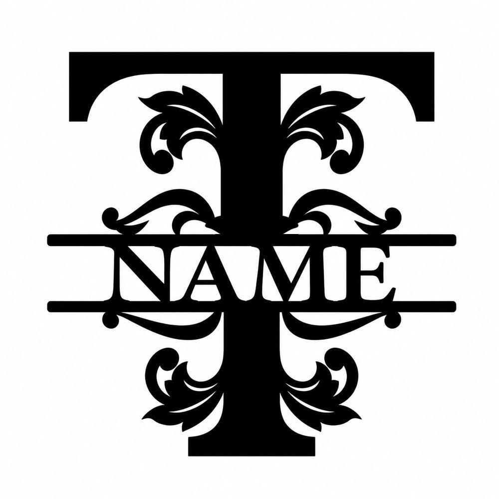 Personalized Initial Name Monogram metal wall sign displayed on the wall