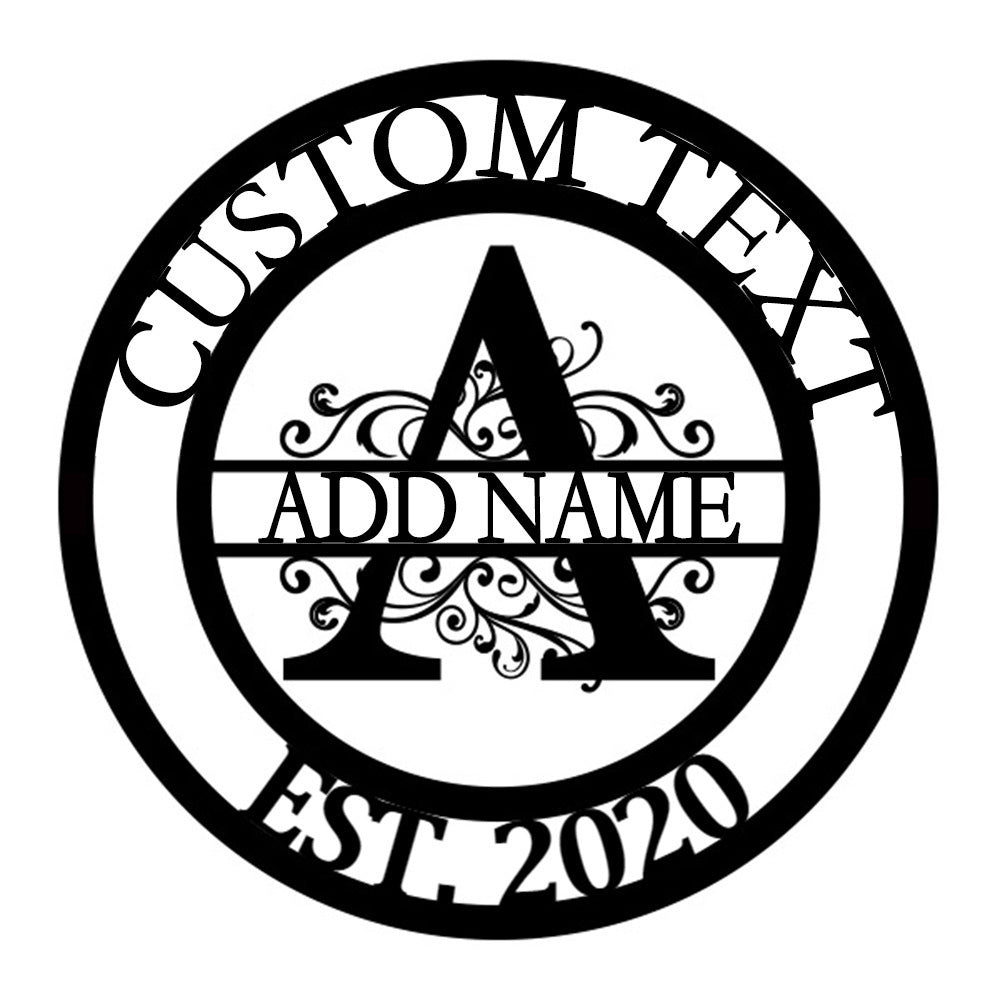 Personalized Initial Name Monogram metal wall sign displayed on the wall