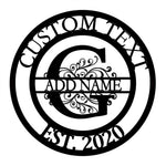 Personalized Initial Name Monogram metal wall sign displayed on the wall