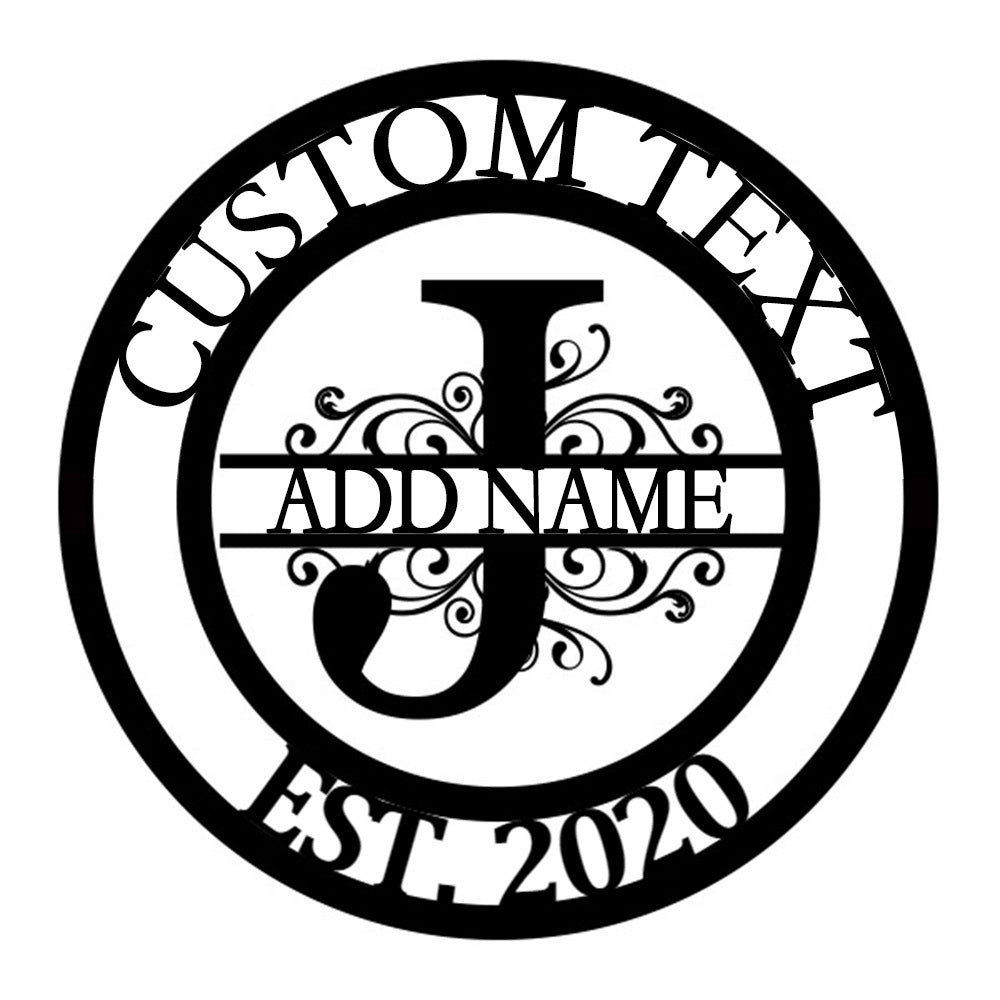 Personalized Initial Name Monogram metal wall sign displayed on the wall
