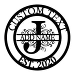 Personalized Initial Name Monogram metal wall sign displayed on the wall