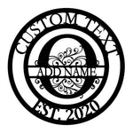 Personalized Initial Name Monogram metal wall sign displayed on the wall