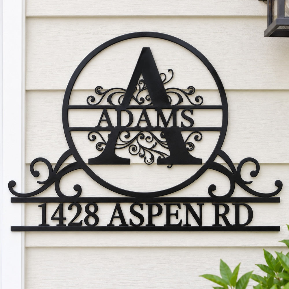 Personalized Initial Name Monogram metal wall sign displayed on the wall