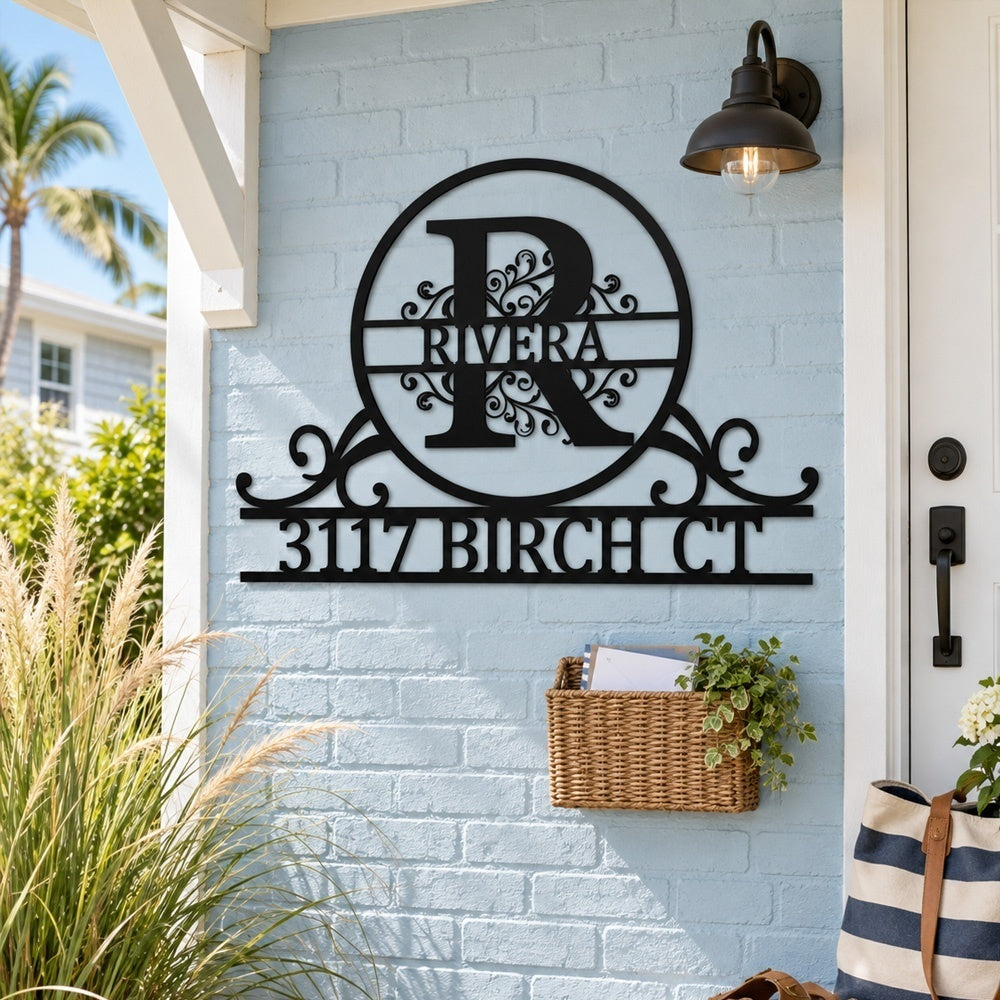 Personalized Initial Name Monogram metal wall sign displayed on the wall