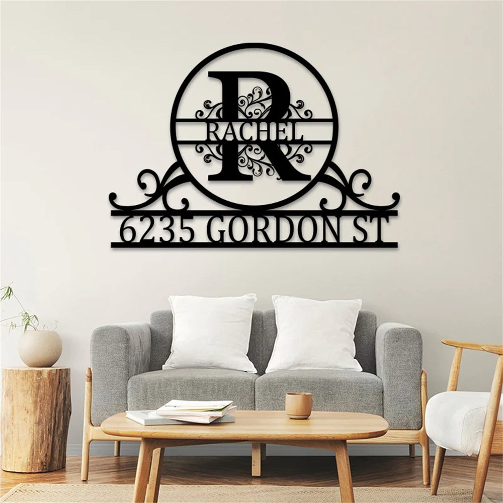 Personalized Initial Name Monogram metal wall sign displayed on the wall