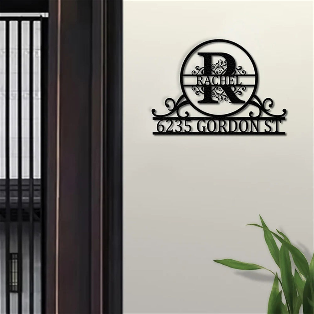 Personalized Initial Name Monogram metal wall sign displayed on the wall