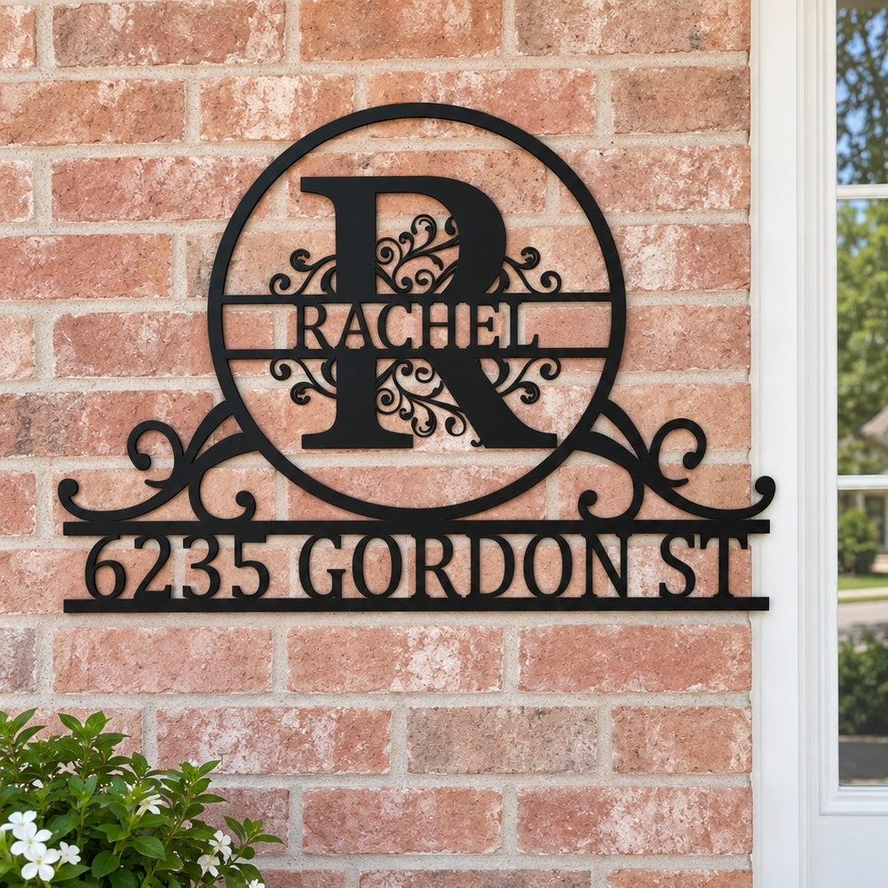 Personalized Initial Name Monogram metal wall sign displayed on the wall