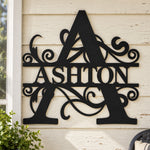 Personalized Initial Name Monogram metal wall sign displayed on the wall