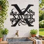 Personalized Initial Name Monogram metal wall sign displayed on the wall