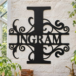 Personalized Initial Name Monogram metal wall sign displayed on the wall
