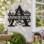 Personalized Initial Name Monogram metal wall sign displayed on the wall