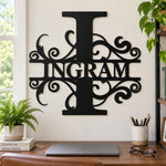Personalized Initial Name Monogram metal wall sign displayed on the wall