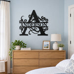 Personalized Initial Name Monogram metal wall sign displayed on the wall