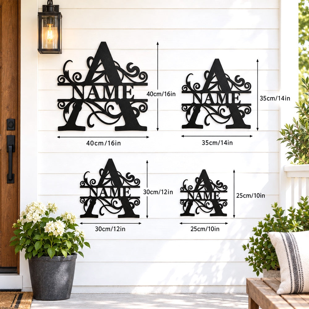 Personalized Initial Name Monogram metal wall sign displayed on the wall