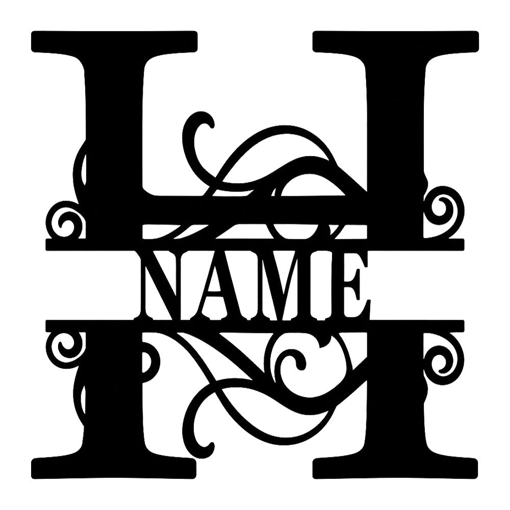 Personalized Initial Name Monogram metal wall sign displayed on the wall