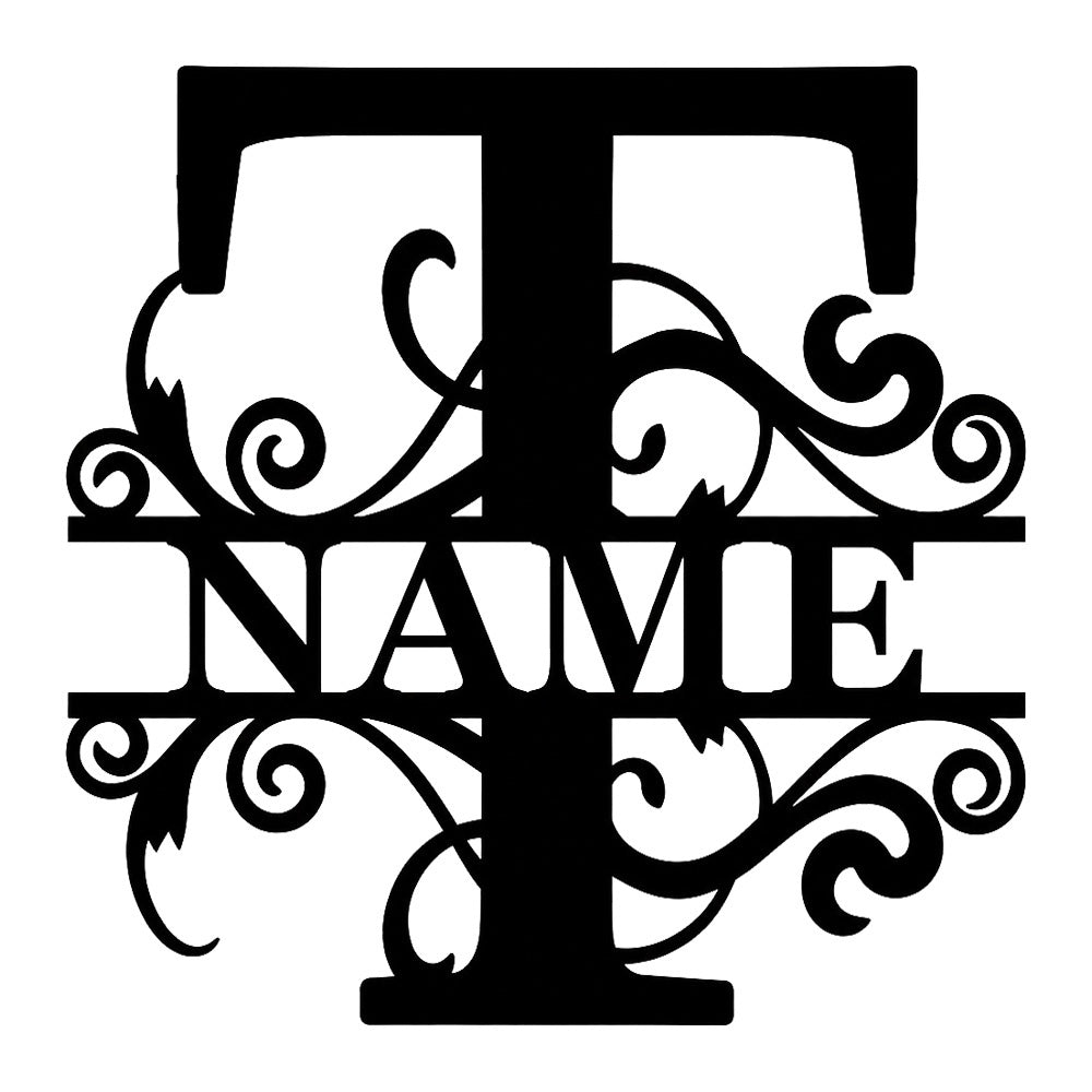 Personalized Initial Name Monogram metal wall sign displayed on the wall