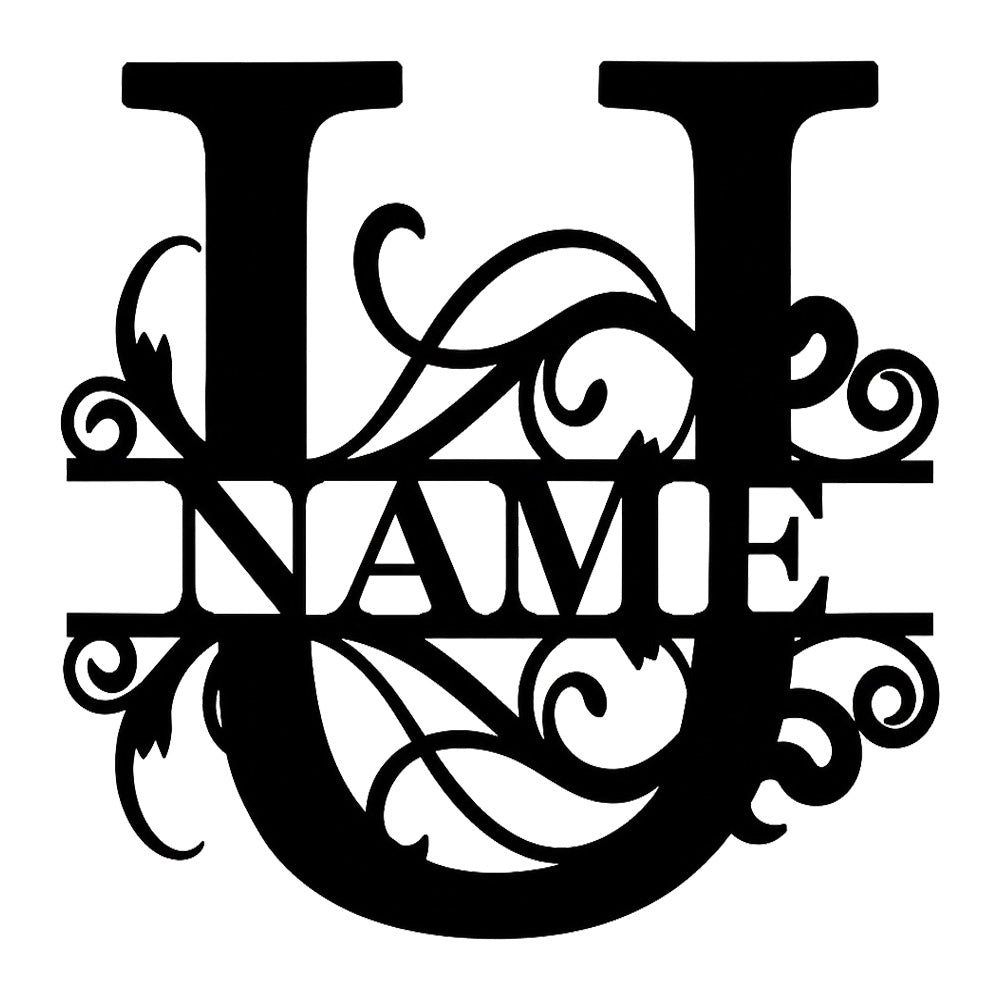Personalized Initial Name Monogram metal wall sign displayed on the wall
