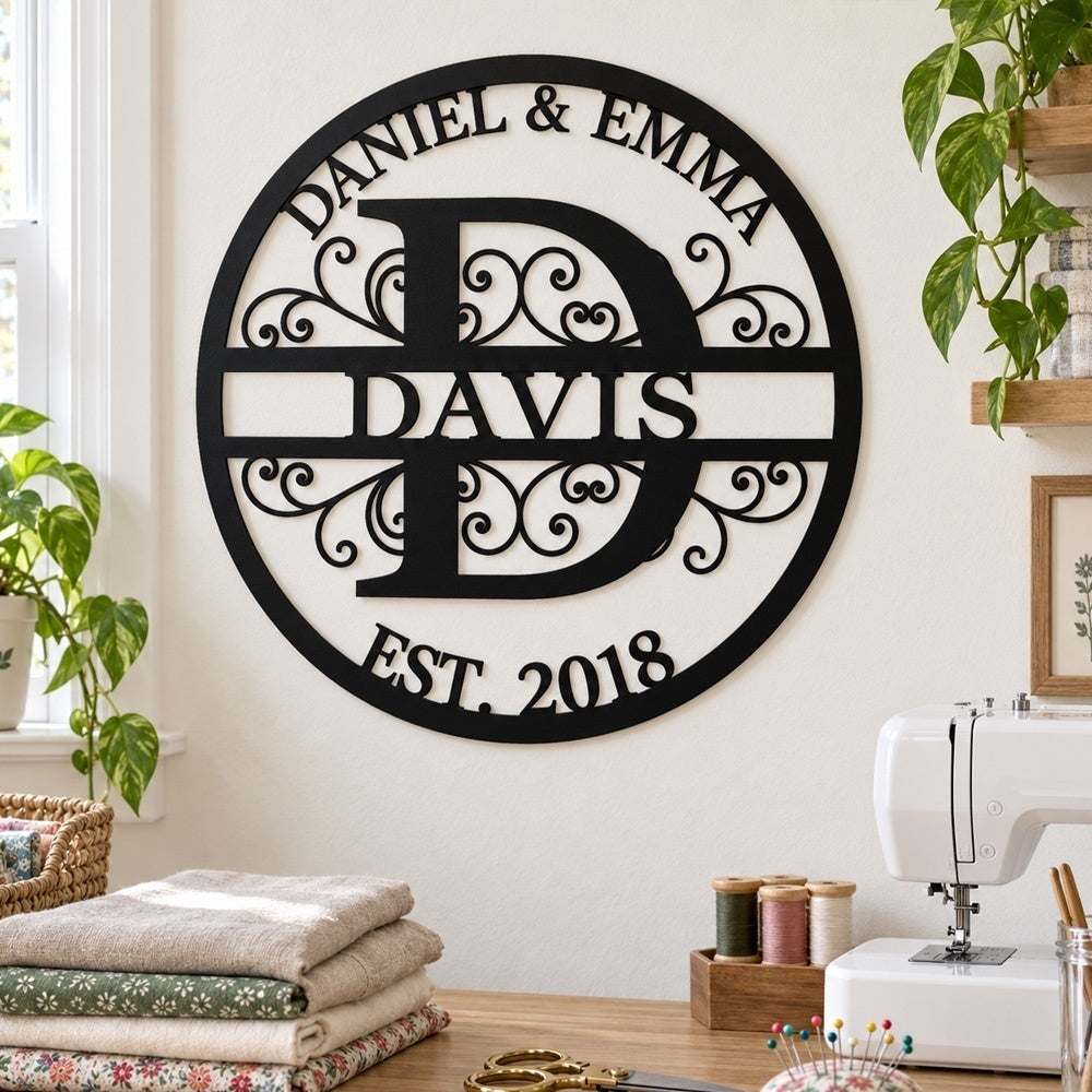 Personalized Initial Name Monogram metal wall sign displayed on the wall