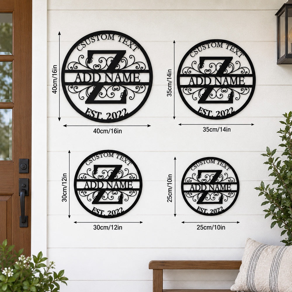 Personalized Initial Name Monogram metal wall sign displayed on the wall