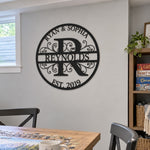 Personalized Initial Name Monogram metal wall sign displayed on the wall