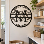 Personalized Initial Name Monogram metal wall sign displayed on the wall