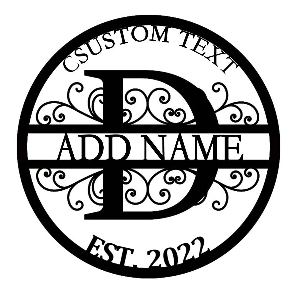 Personalized Initial Name Monogram metal wall sign displayed on the wall