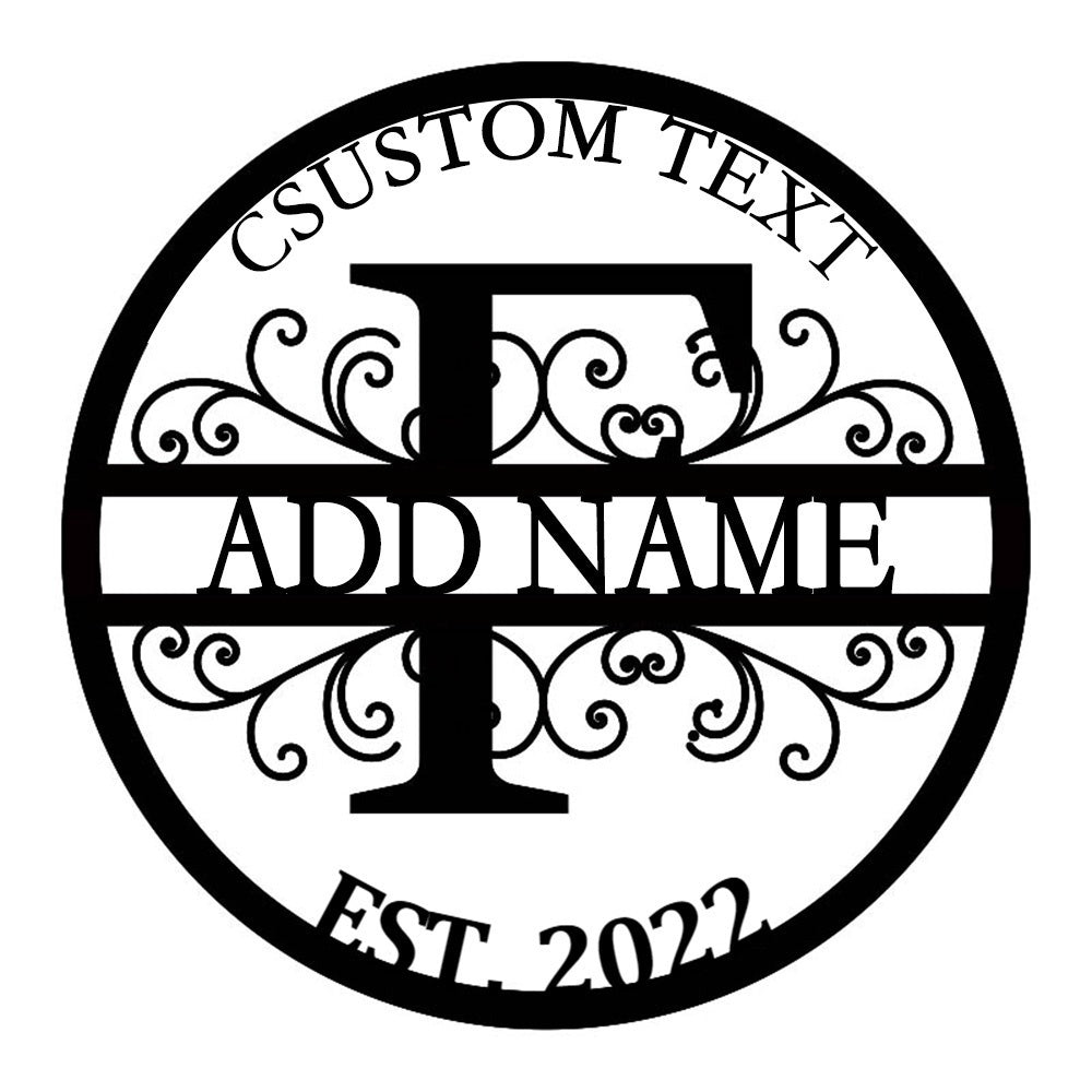 Personalized Initial Name Monogram metal wall sign displayed on the wall