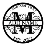 Personalized Initial Name Monogram metal wall sign displayed on the wall