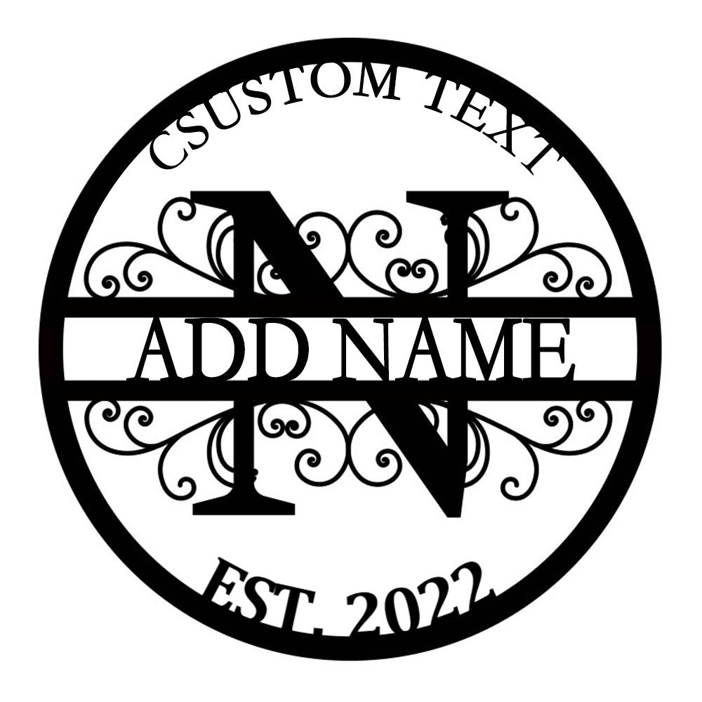Personalized Initial Name Monogram metal wall sign displayed on the wall