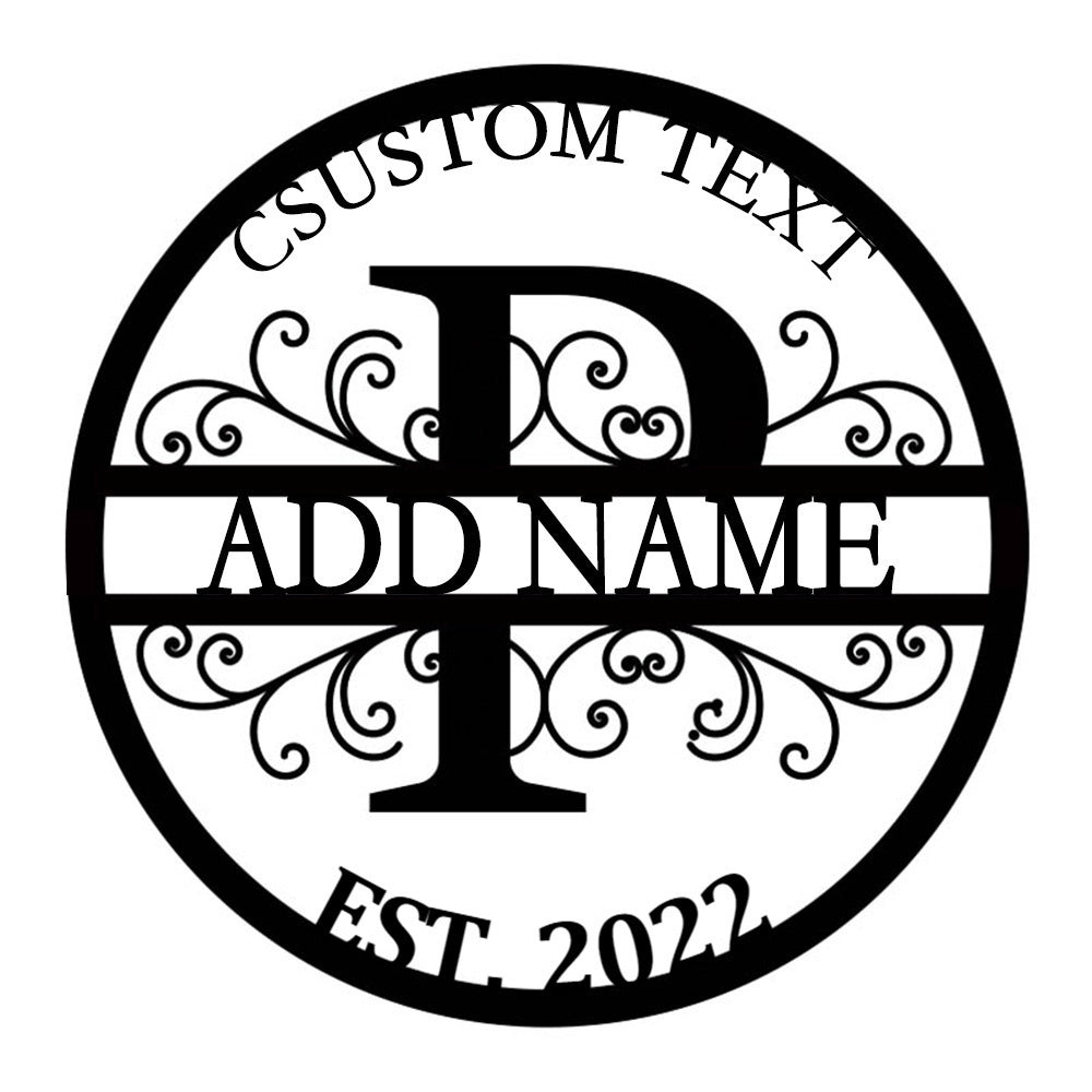 Personalized Initial Name Monogram metal wall sign displayed on the wall