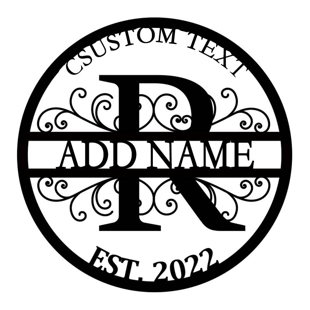 Personalized Initial Name Monogram metal wall sign displayed on the wall