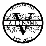 Personalized Initial Name Monogram metal wall sign displayed on the wall