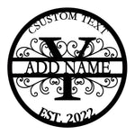 Personalized Initial Name Monogram metal wall sign displayed on the wall