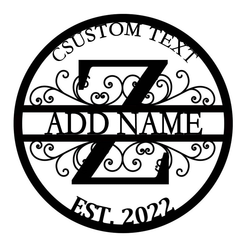 Personalized Initial Name Monogram metal wall sign displayed on the wall