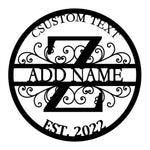 Personalized Initial Name Monogram metal wall sign displayed on the wall