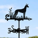 Pharaoh hound metal weather vane with directional arrows and mounting rod, outdoor roof and garden decoration