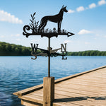 Pharaoh hound metal weather vane with directional arrows and mounting rod, outdoor roof and garden decoration