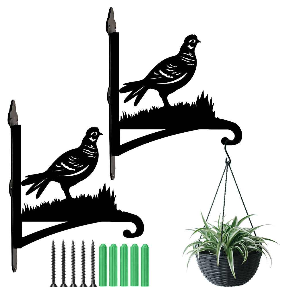 Pheasant bird metal hanging basket bracket mounted on outdoor wall for plant decoration