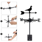 Pigeon metal weather vane with directional arrows and mounting rod, outdoor roof and garden decoration
