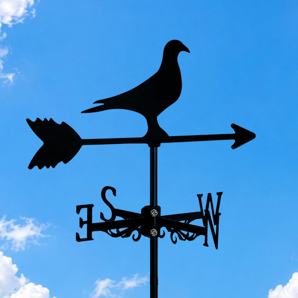 Pigeon metal weather vane with directional arrows and mounting rod, outdoor roof and garden decoration