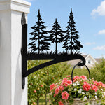 Pine forest metal hanging basket bracket mounted on outdoor wall for plant decoration