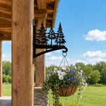 Pine forest metal hanging basket bracket mounted on outdoor wall for plant decoration
