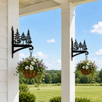 Pine forest metal hanging basket bracket mounted on outdoor wall for plant decoration