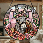 Pink vintage truck donkey stained glass suncatcher window hanging, suitable for home and garden decoration